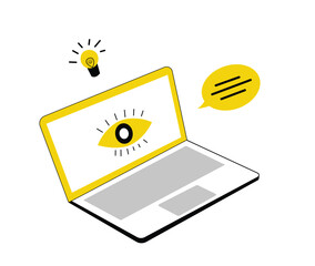 Laptop with Eye Symbol and Light Bulb