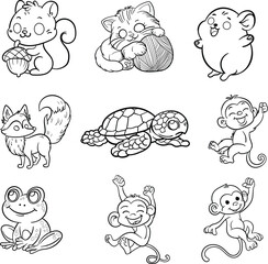 Cute Baby Animals Coloring Pages - Adorable Animal Characters Line Art for Kids Coloring Book