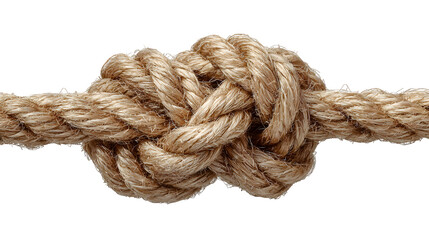 Beige Twine Loop Knot Floating Against a Plain White Background