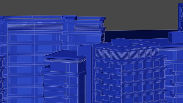 Animation of a Generic Apartment Complex, Seamless Looped Animation, linework, 3d blueprint