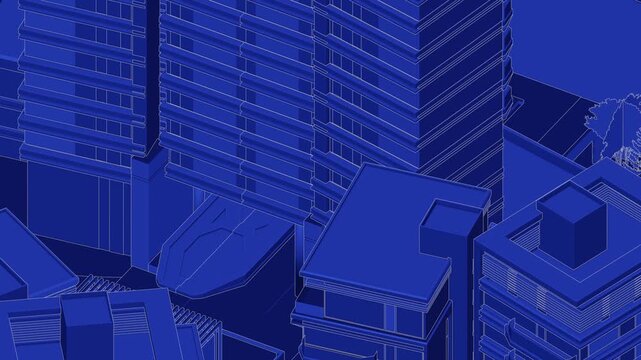 Animation of a Generic Apartment Complex, Seamless Looped Animation, linework, 3d blueprint