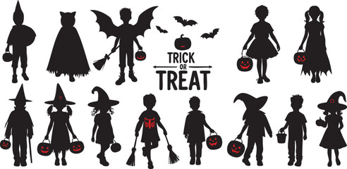 Trick or Treat Kids Silhouette on White Background

