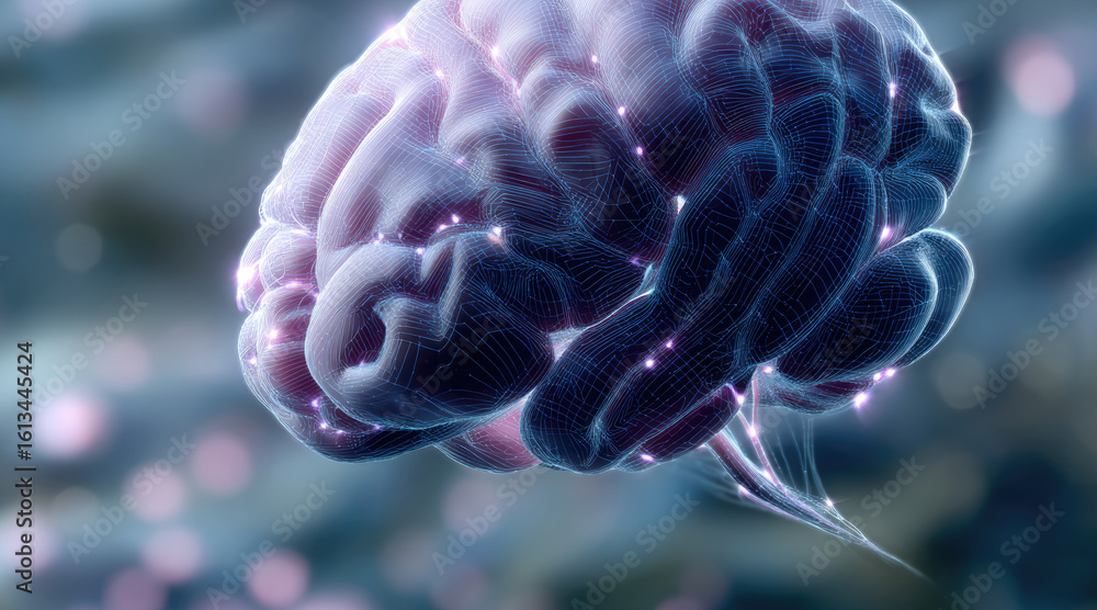 Aufkleber futuristic digital brain with glowing neural network, artificial intelligence, and technology concep