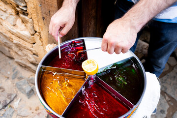 Colorful traditional Turkish macun sweet with lemon center