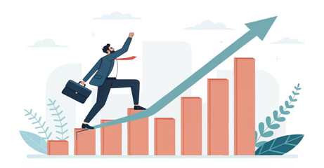 Businessman climbing bar chart arrow .eps