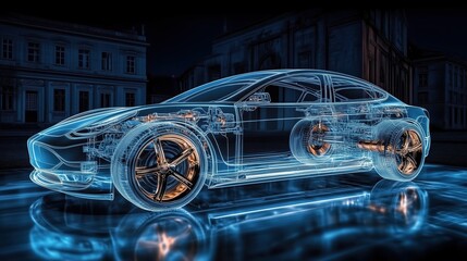 Wireframe Rendering of a Car's Internal Mechanics