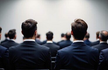 Fototapeta premium People attending a business conference or seminar in formal attire facing a presentation or speaker