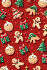 Christmas wrapping paper with festive designs of cookies and gifts showcasing holiday cheer