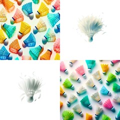 Colorful Badminton Shuttlecocks – Dynamic Grid Composition on White

