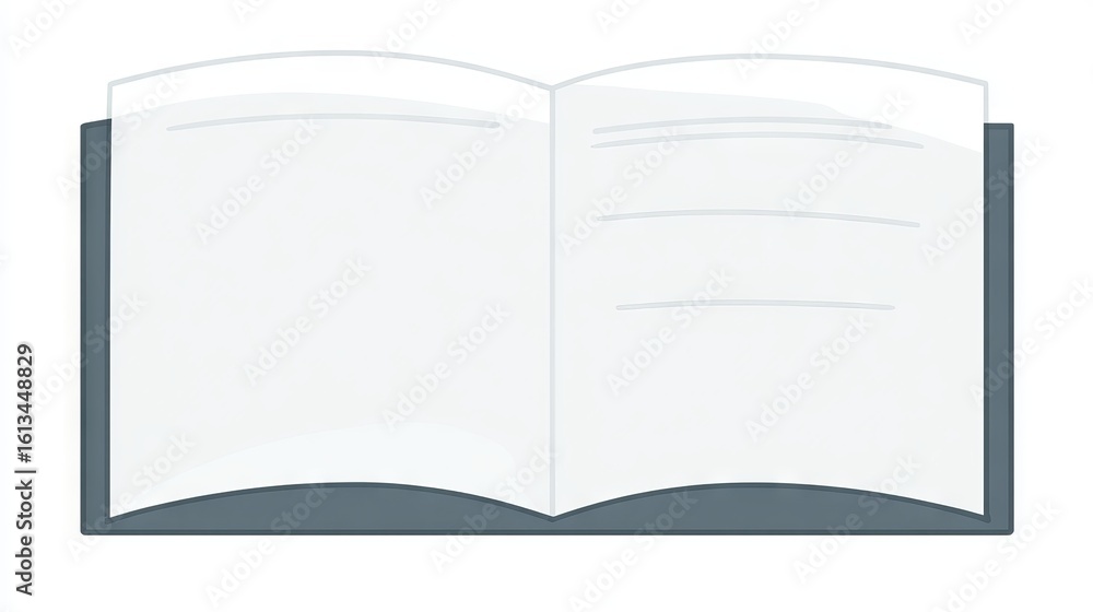 Poster open blank notebook mock up with white pages and gray cover, ideal for design projects, showcasing e