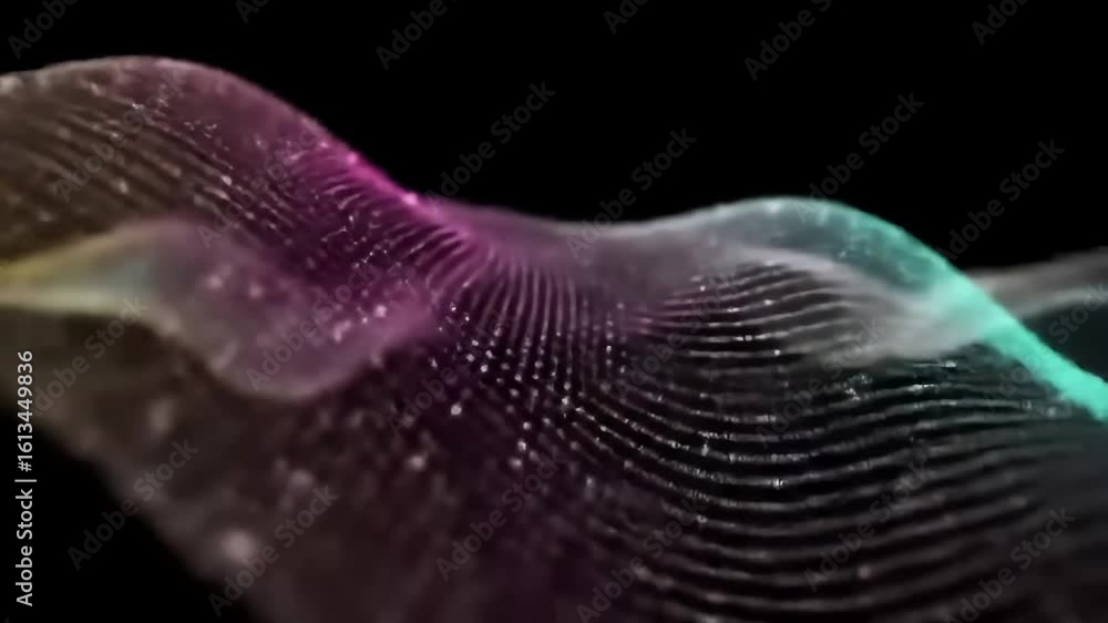Poster abstract flowing lines - colorful wave simulation on black background