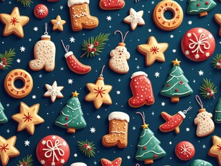 Holiday baking delight with festive cookies and decorations for New Year celebration