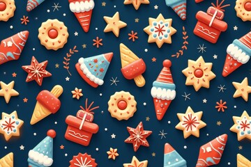 Colorful Christmas wrapping paper featuring festive cookies and vibrant decorations