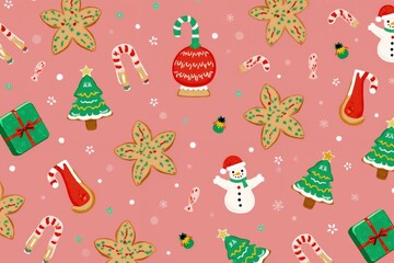 Joyful Christmas wrapping paper with festive gingerbread cookies and holiday decorations