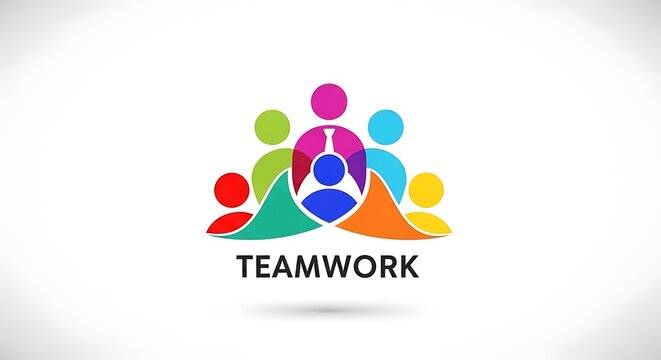 Colorful teamwork logo with abstract figures representing collaboration and partnership on white