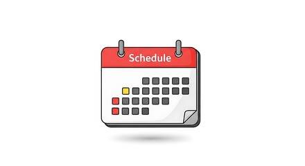 Illustration of a schedule calendar with marked dates and a red header on a white background