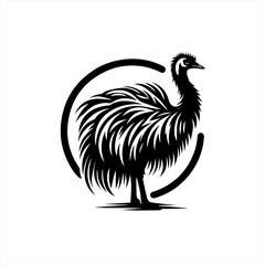 Obraz premium Stylized black silhouette of an emu bird in a circle