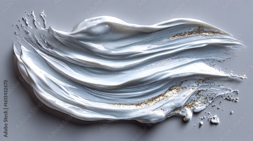 Poster swirling gray cream texture with subtle golden sparkles on a smooth surface for artistic display