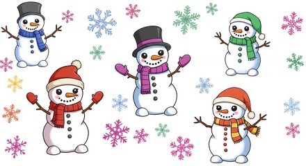 Collection of cartoon snowmen illustration