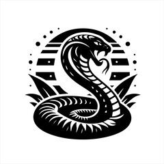 Stylized black cobra snake with fangs and hood raised