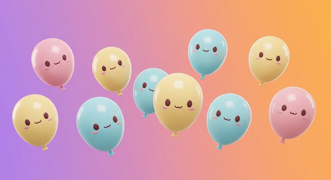 Colorful balloons with faces on ombre background - Powered by Adobe