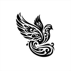 Fototapeta premium Tribal style black dove with ornate swirling wings and tail