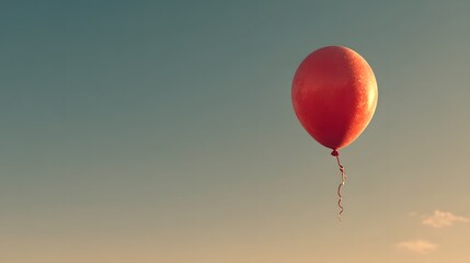 Obraz premium Single red balloon floating in the sky.