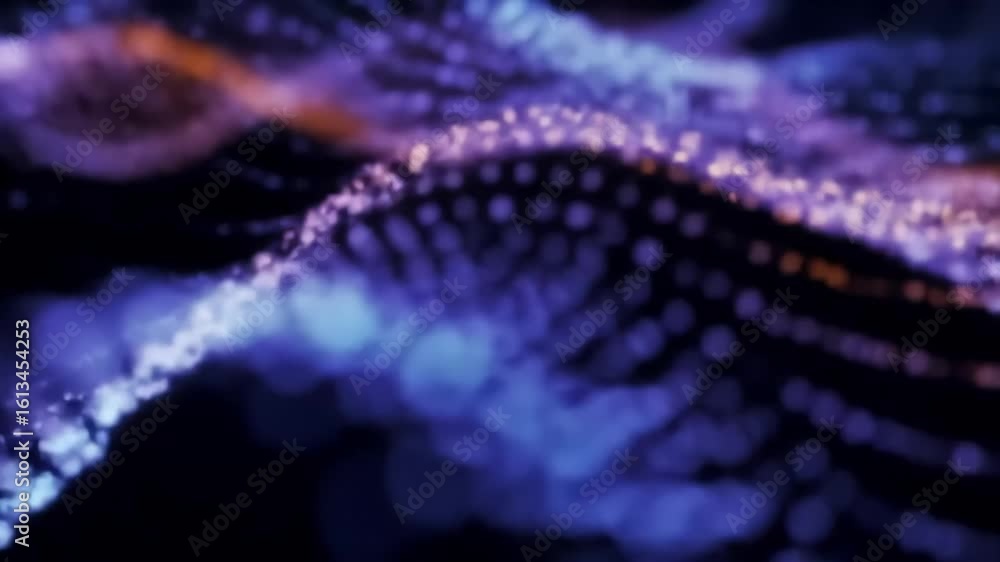 Poster Abstract Glowing Digital Wave.  Futuristic Particle Motion