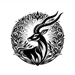 Obraz premium Elegant black and white gazelle illustration with ornate circular design