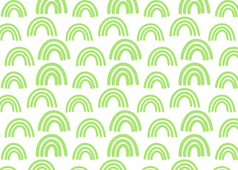 Soft pastel green rainbows arranged in a grid – clean and friendly vector pattern for children’s art, gift packaging, or seasonal paper goods.