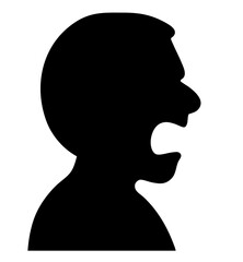 Silhouette of shouting person with wide open mouth. yelling, vocal outburst, anger, loud communication, and emotional expression