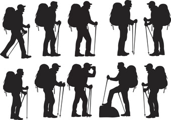 Hiker Vector Silhouettes – Backpacking Man Outdoor Poses