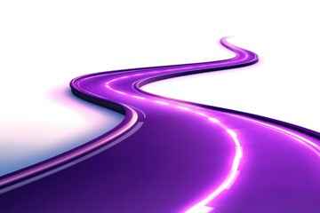 Curved Road with Vibrant Purple Light on a White Background