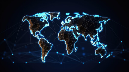 Neon Glowing World Map: Futuristic Design with Light Effects and Digital Technology