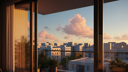 Panoramic Urban View with Warm Light