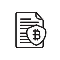 Obraz premium A black and white line icon of a document with a Bitcoin shield.