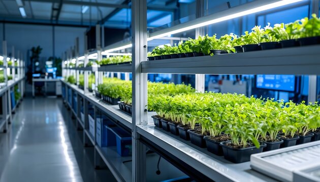 Indoor Hydroponic Farming, Green Plants - Sustainable agriculture