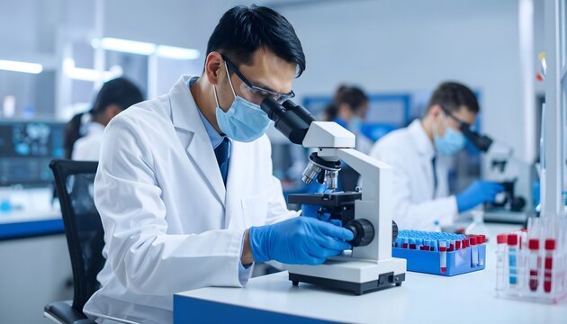 Scientist Using Microscope in Lab - Medical research