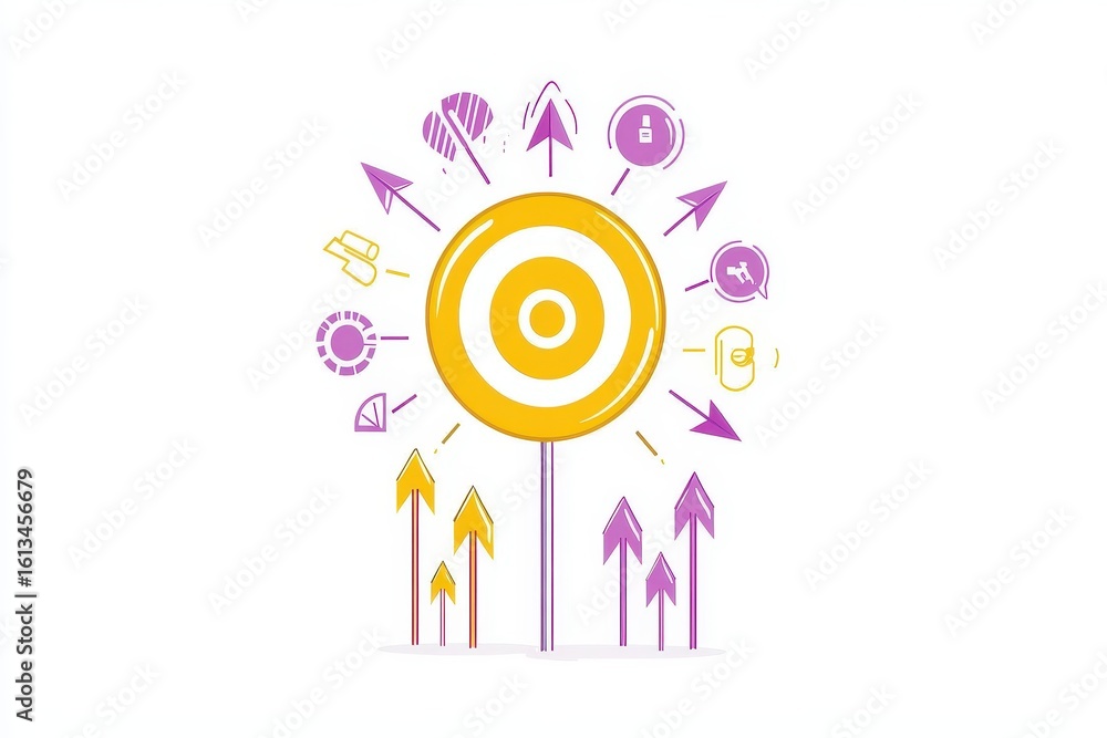 Aufkleber colorful target with upward arrows and symbols in dynamic design