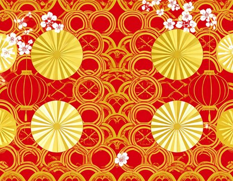 Vibrant Chinese New Year Pattern with Lanterns and Fans japanese patterns