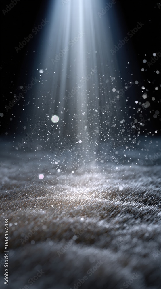 Poster mystical beams of light shining down from above, illuminating a dreamy, textured surface. creating a