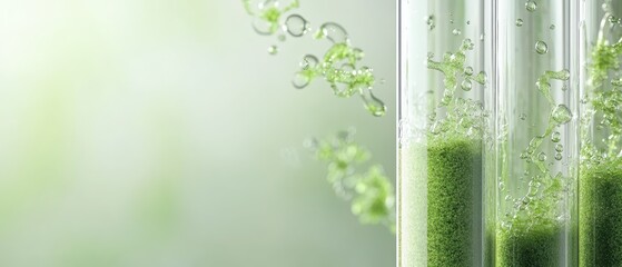 Green cell growth in laboratory tubes with liquid bubbles in a soft light environment