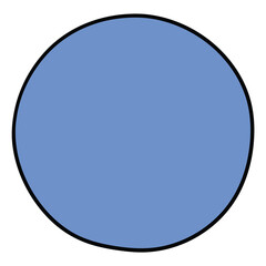 Hand-drawn cartoon blue circle on a white background.