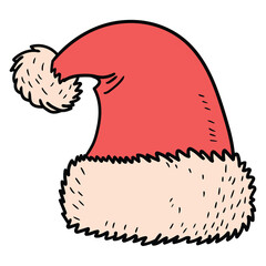Hand-drawn cartoon Christmas Santa Claus hat on a white background.