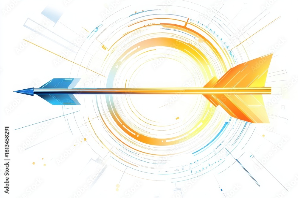 Poster dynamic arrow in abstract circular design with modern technology vibe