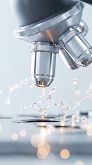 Microscope examining glowing molecular structures, representing scientific research and genetic engineering advancements.