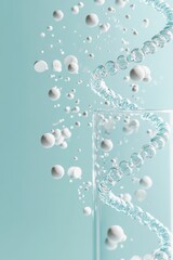 Abstract helix structure with small spheres emerging, symbolizing genetic engineering research and scientific discovery
