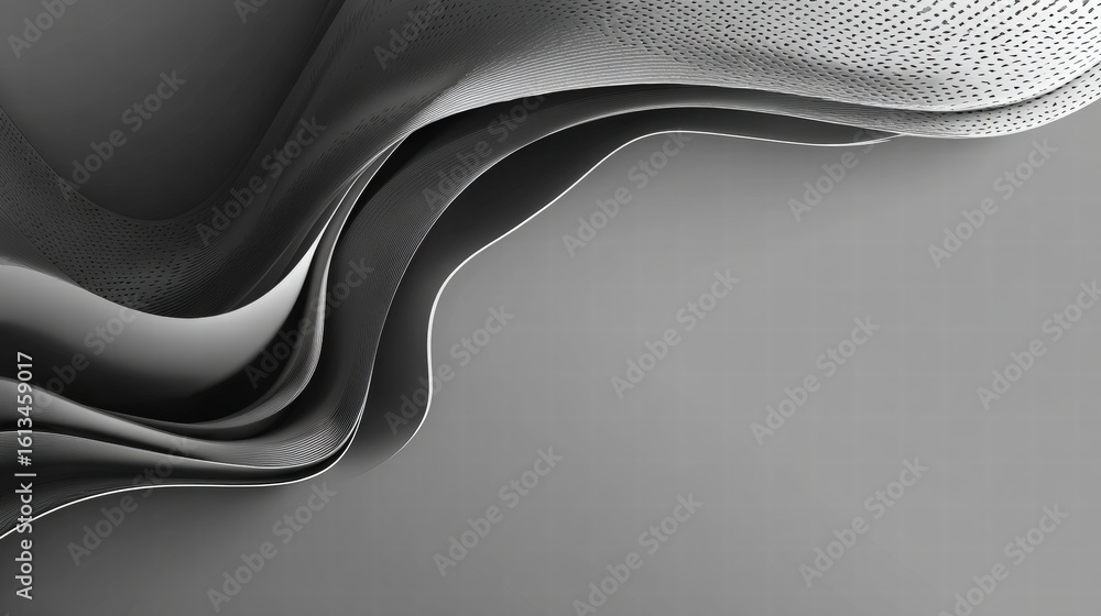 Poster elegant grayscale waves of fabric in motion, a minimalist abstract textile design that creates a vis