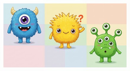 Fototapeta premium Cute cartoon monsters pastel background