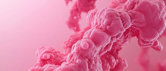 Abstract pink cell cluster with intricate texture, detailed microscopic view, science concept, growth process, cellular structure.